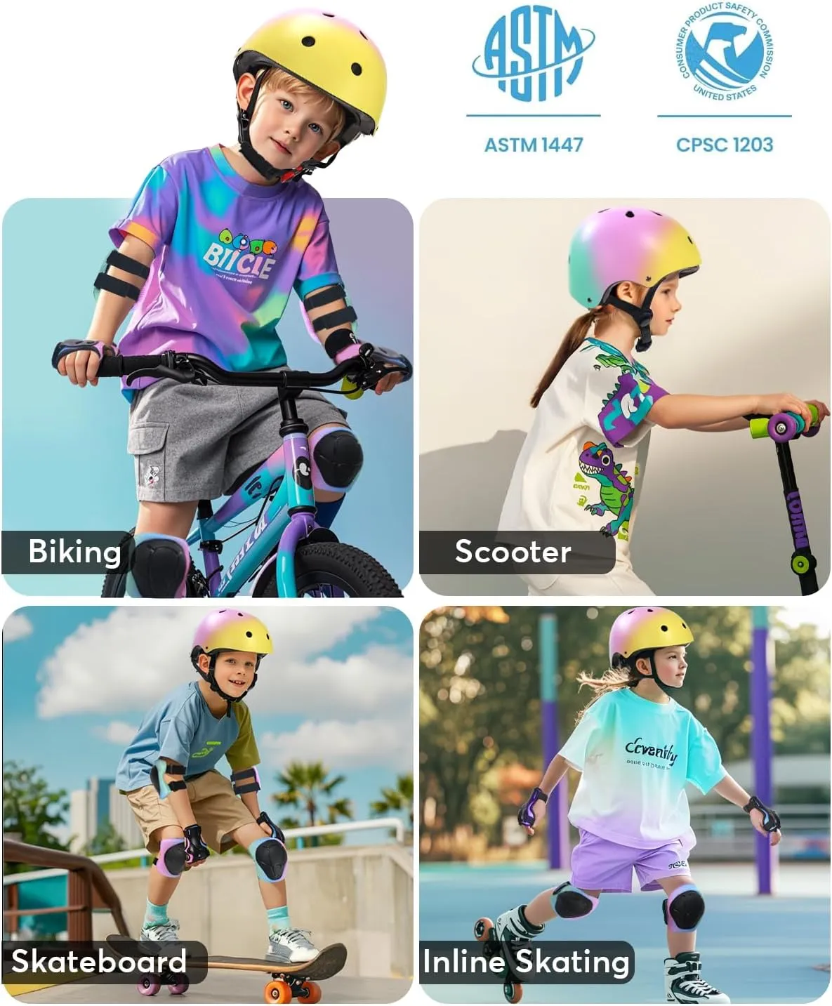 Adjustable 7PCS Toddler Helmet and Pads for 2-3-5 5-8 8-14  Years CPSC Certified Lightweight Design with Airflow for Roller Skating Scooter Bike Skateboard and Other Sports Activities