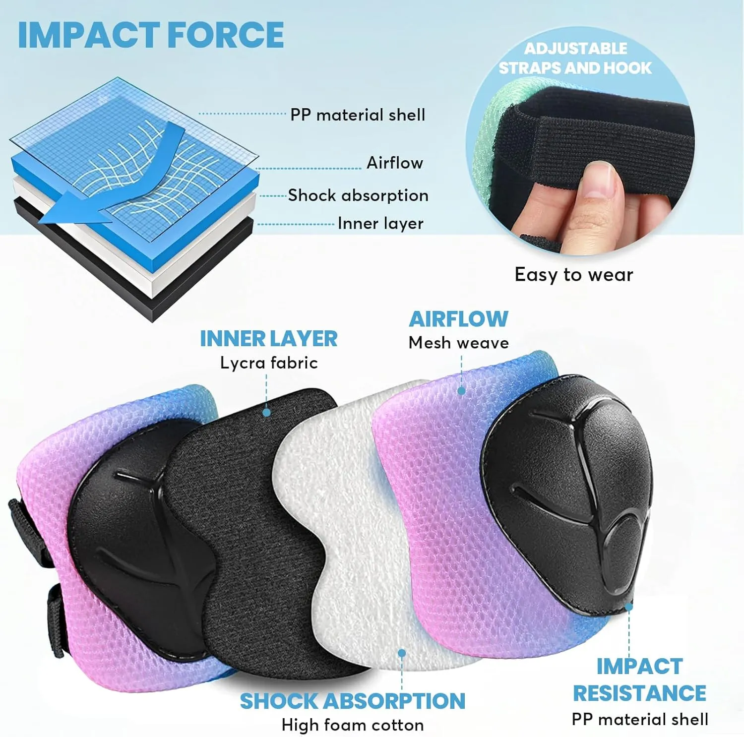 Adjustable 7PCS Toddler Helmet and Pads for 2-3-5 5-8 8-14  Years CPSC Certified Lightweight Design with Airflow for Roller Skating Scooter Bike Skateboard and Other Sports Activities