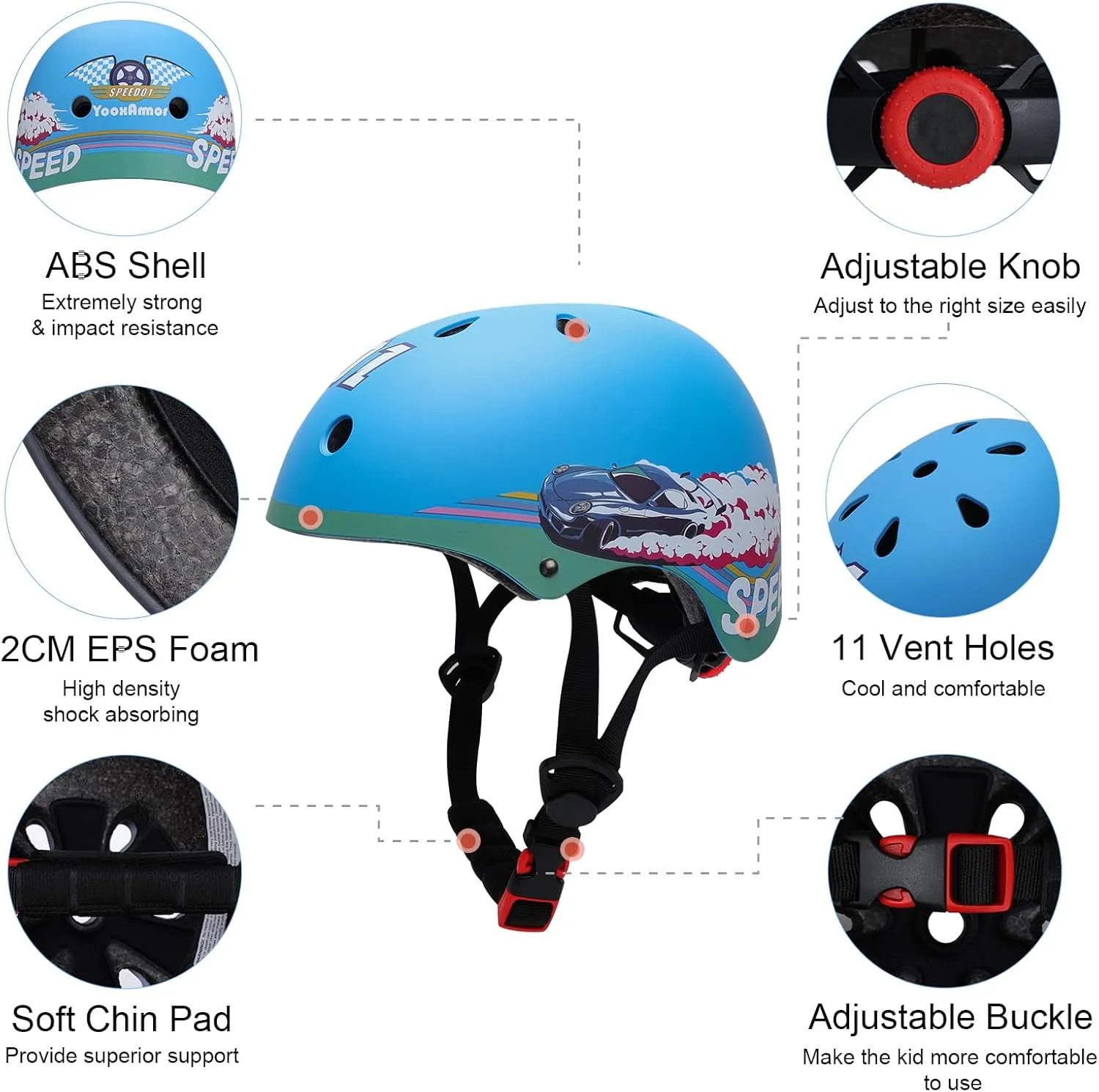 Adjustable Toddler Helmet, Kids Bike Helmets with Kid Knee Pads and Elbow Pads Set for Boys Girls 3-5/4-6/5-8 Years, Protective Gear Set for Bicycling/Skateboarding/Rollerblading/Scootering