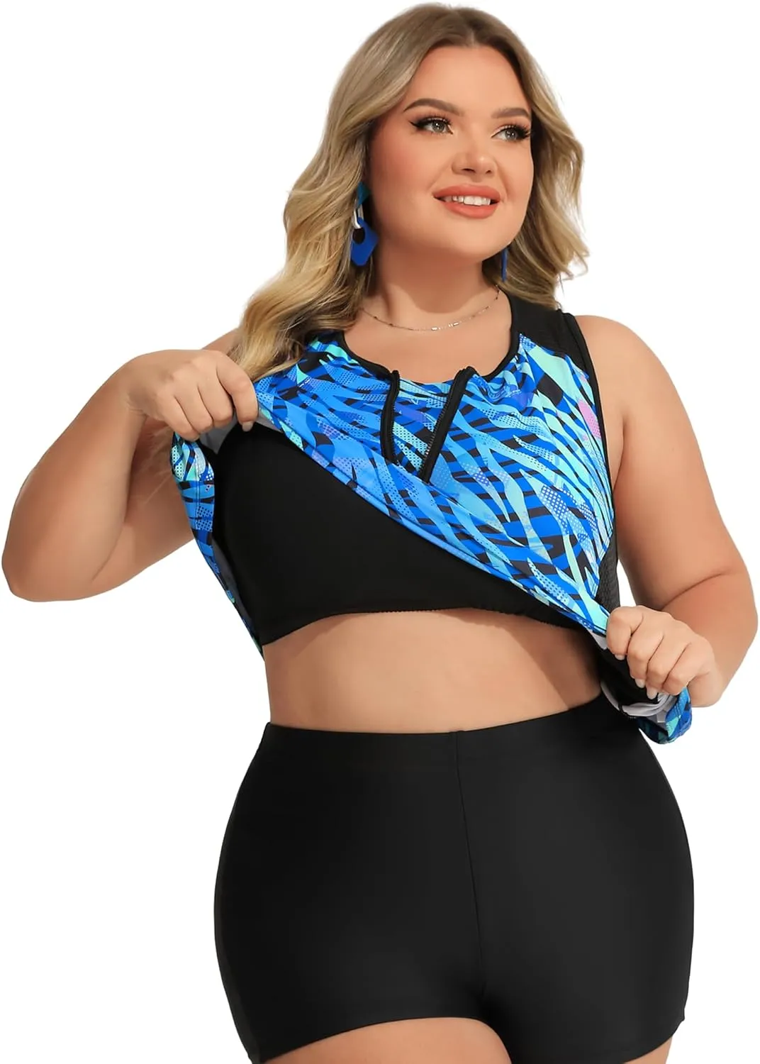 Angel season Plus Size Tankini Swimsuits Tops for Women Swim Top Only Tummy Control Bathing Suits Zippered Swimswear