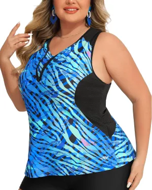 Angel season Plus Size Tankini Swimsuits Tops for Women Swim Top Only Tummy Control Bathing Suits Zippered Swimswear