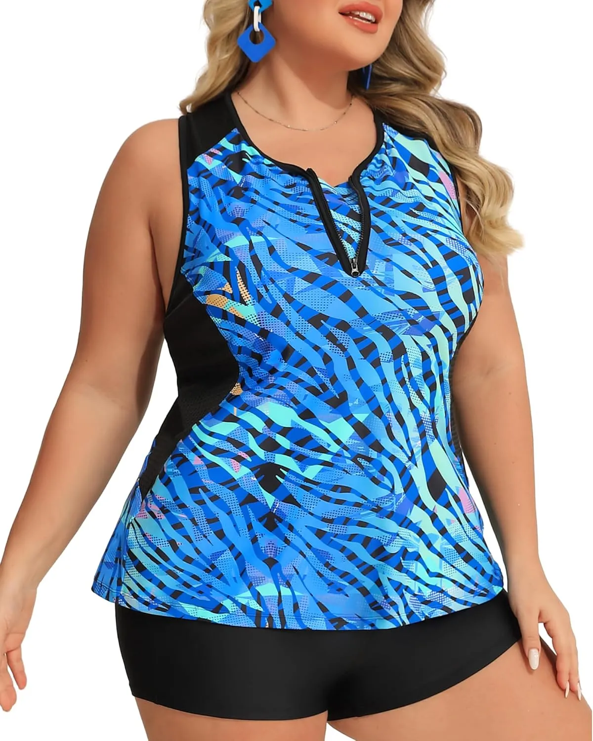Angel season Plus Size Tankini Swimsuits Tops for Women Swim Top Only Tummy Control Bathing Suits Zippered Swimswear