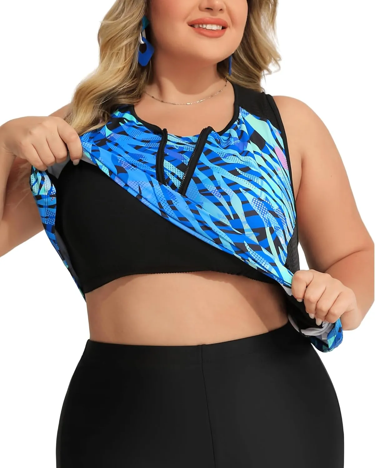 Angel season Plus Size Tankini Swimsuits Tops for Women Swim Top Only Tummy Control Bathing Suits Zippered Swimswear