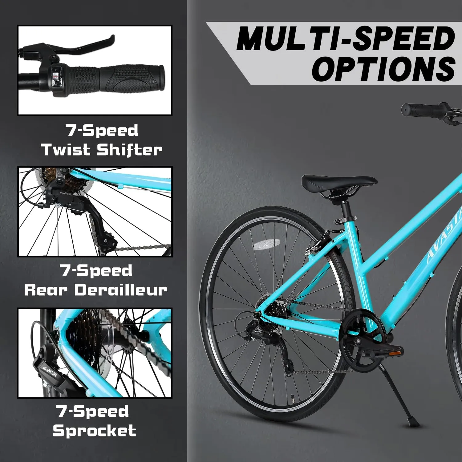 AVASTA Populus Road Hybrid Bike for Women with Kickstand, Lightweight Step Through 700c Aluminum Alloy Frame, 7-Speed Drivetrain, Multiple Colors