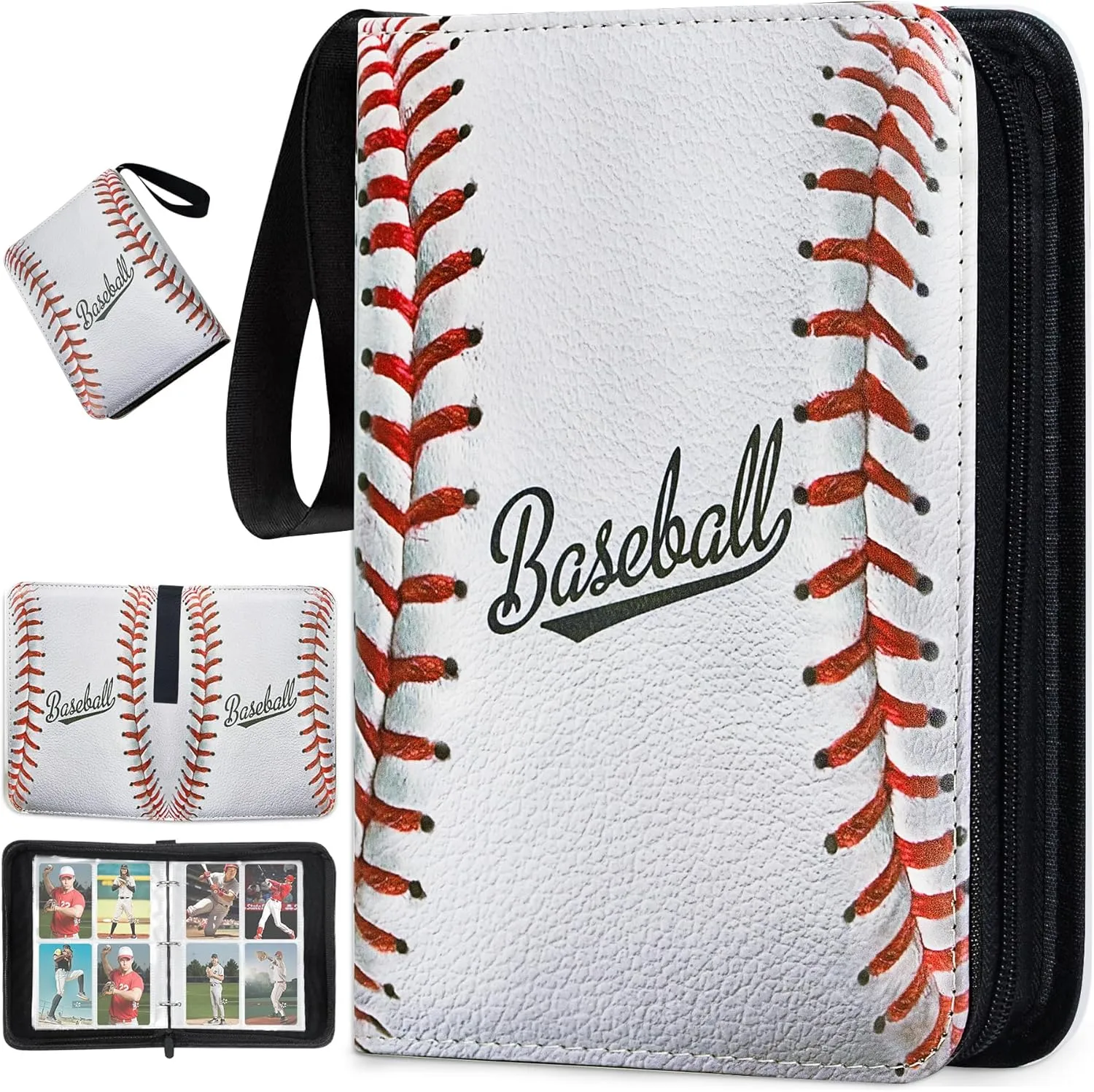 Baseball Card Binder 440 Pockets, Baseball Trading Cards Collection, 4-Pocket Sports Card Holder with 55 Pages Removable Sleeves and Zipper
