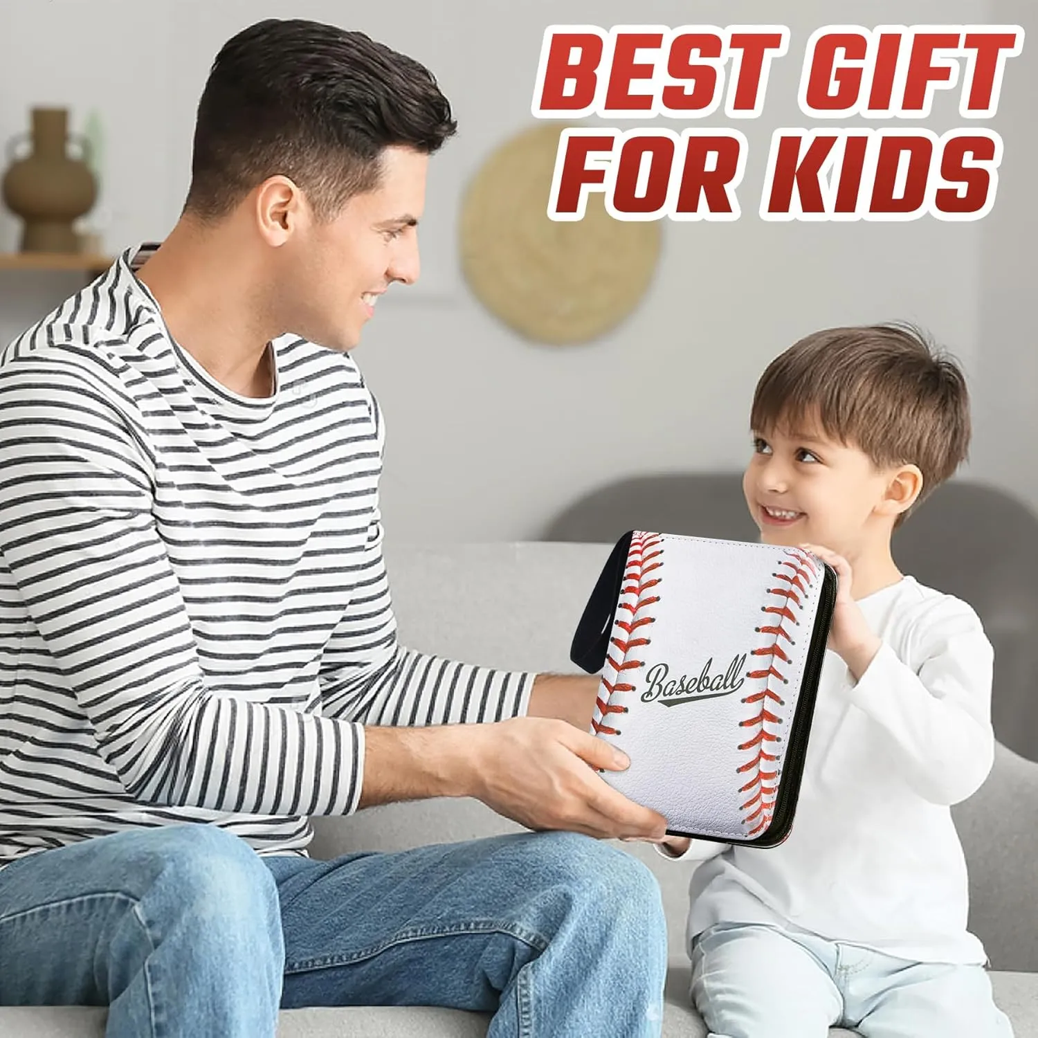 Baseball Card Binder 440 Pockets, Baseball Trading Cards Collection, 4-Pocket Sports Card Holder with 55 Pages Removable Sleeves and Zipper