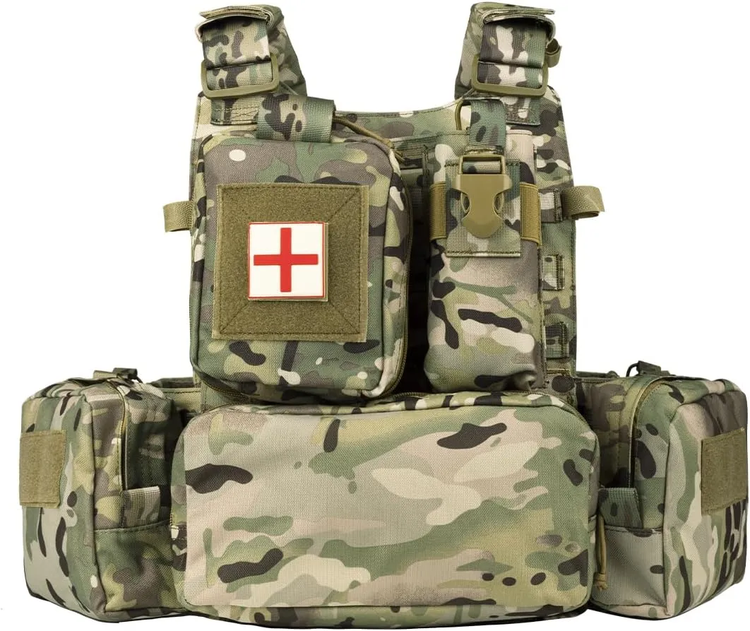 BOMTURN Great Tactical Outdoor Vest for Men Multifunctional Modular Molle Vest with Metal Buckles