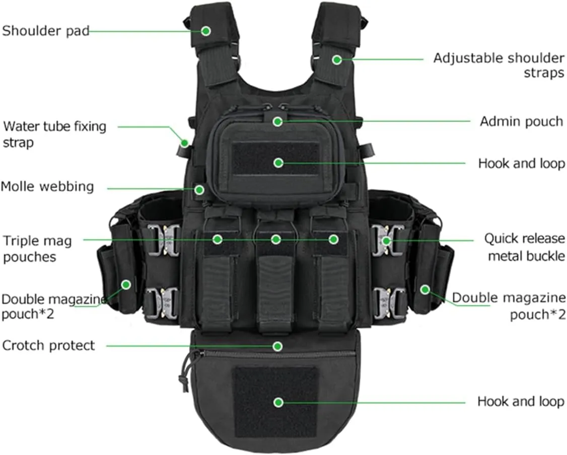 BOMTURN Great Tactical Outdoor Vest for Men Multifunctional Modular Molle Vest with Metal Buckles