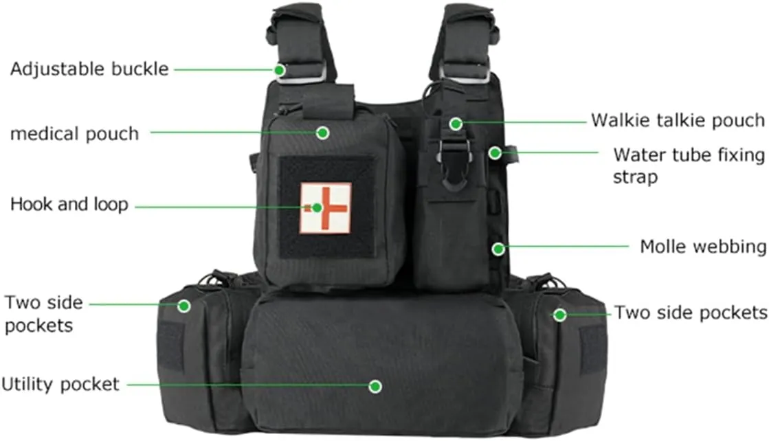 BOMTURN Great Tactical Outdoor Vest for Men Multifunctional Modular Molle Vest with Metal Buckles