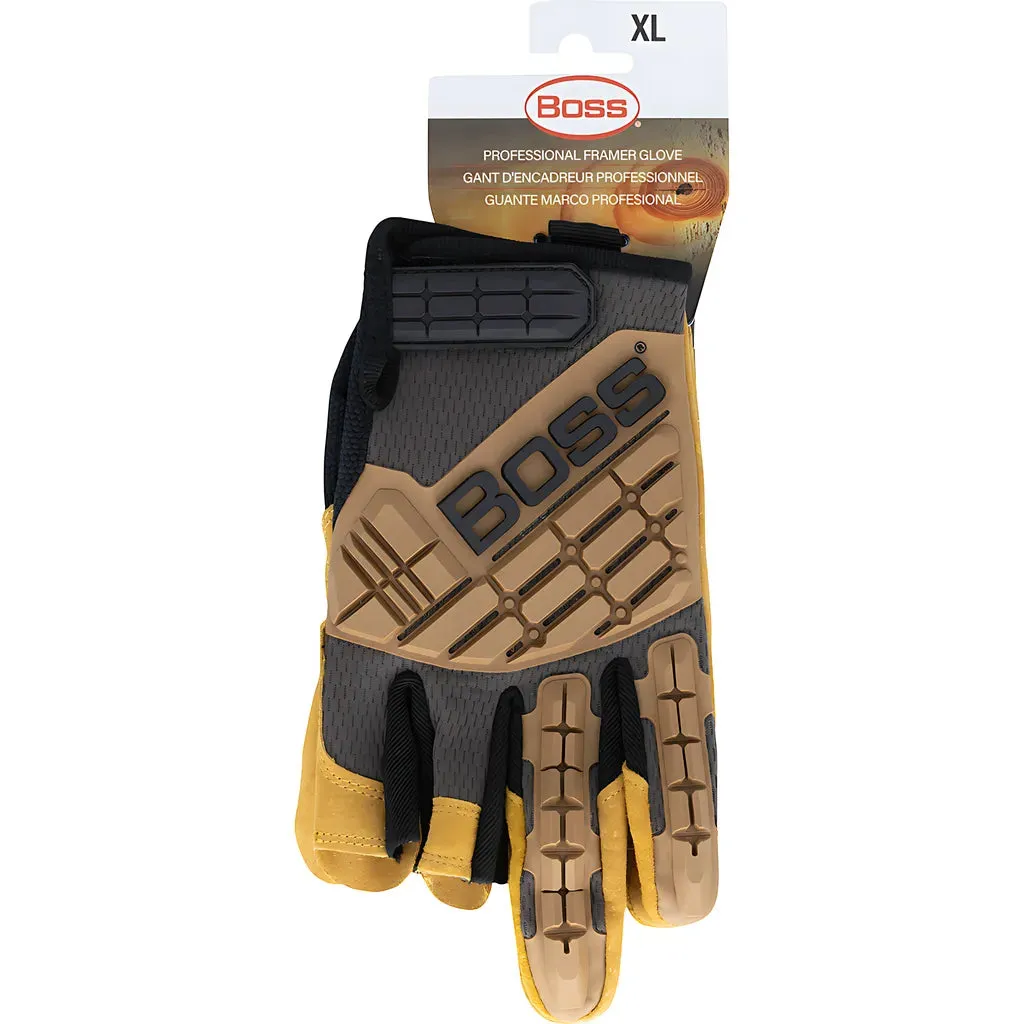 Boss 120-MF1360T/M Premium Pigskin Padded Leather Palm with Mesh Fabric Back and TPR Impact Protection