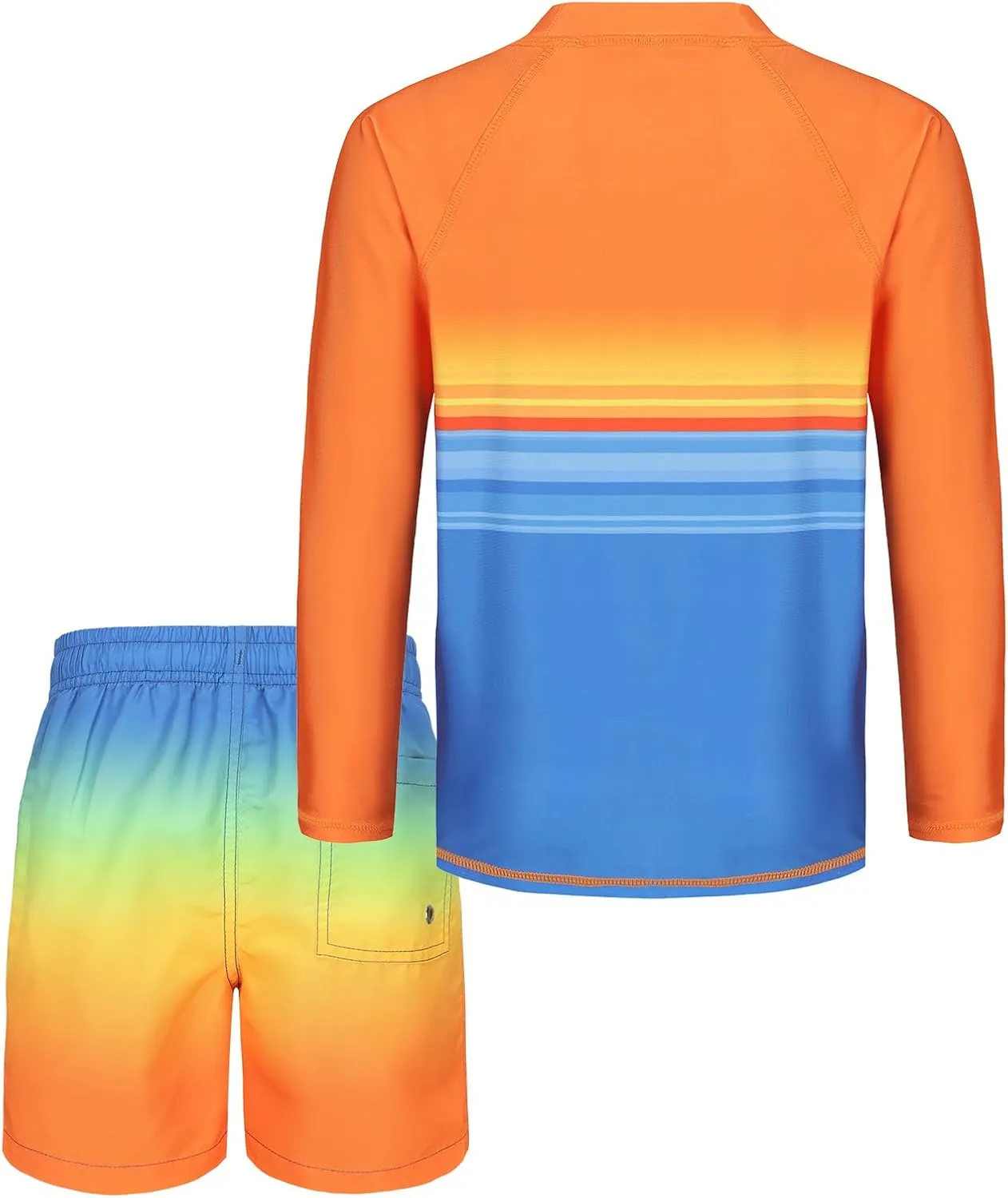 Boys Two Piece Rash Guard Swimsuits Set with Swim Trunk Kids Long Sleeve Bathing Suit Swimwear Set