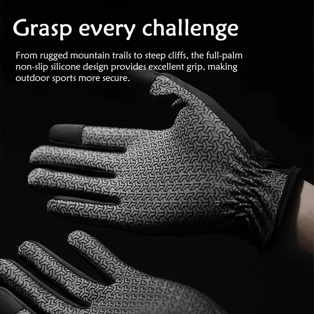 Breathable Bike Gloves for Men Women, Full Finger Thin Hiking Gloves, Touchscreen Black Motorcycle Glove, Non-Slip Silicone Gel Full Finger Mittens for Running Cycling Driving Hiking Fishing