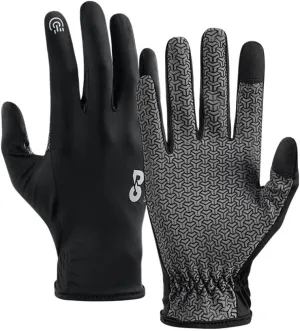 Breathable Bike Gloves for Men Women, Full Finger Thin Hiking Gloves, Touchscreen Black Motorcycle Glove, Non-Slip Silicone Gel Full Finger Mittens for Running Cycling Driving Hiking Fishing