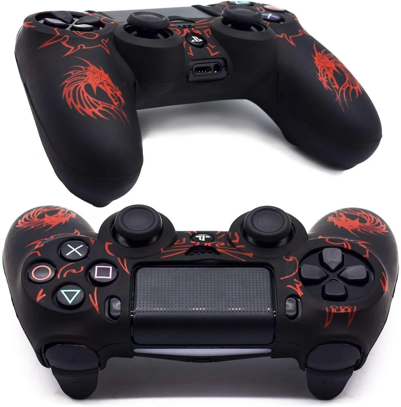 BRHE PS4 Controller Silicone Cover - Anti-Slip Grip, Compatible with PS4 Slim/Pro, 2 Dragon Thumb Grip Caps
