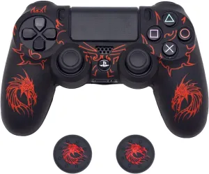 BRHE PS4 Controller Silicone Cover - Anti-Slip Grip, Compatible with PS4 Slim/Pro, 2 Dragon Thumb Grip Caps