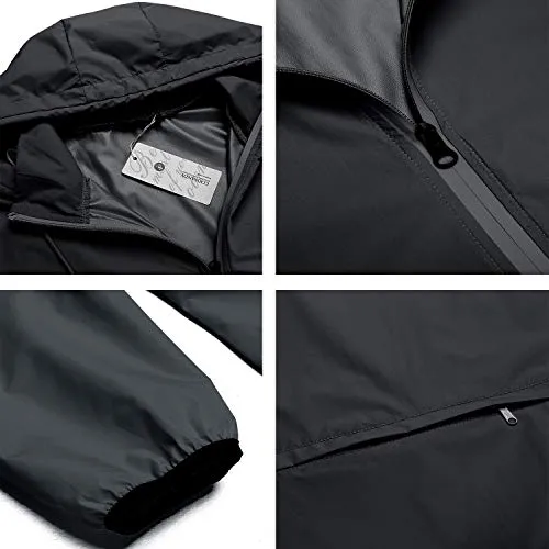 COOFANDY Unisex Packable Rain Jacket Lightweight Waterproof Hooded Outdoor Running Hiking Cycling Raincoat Black