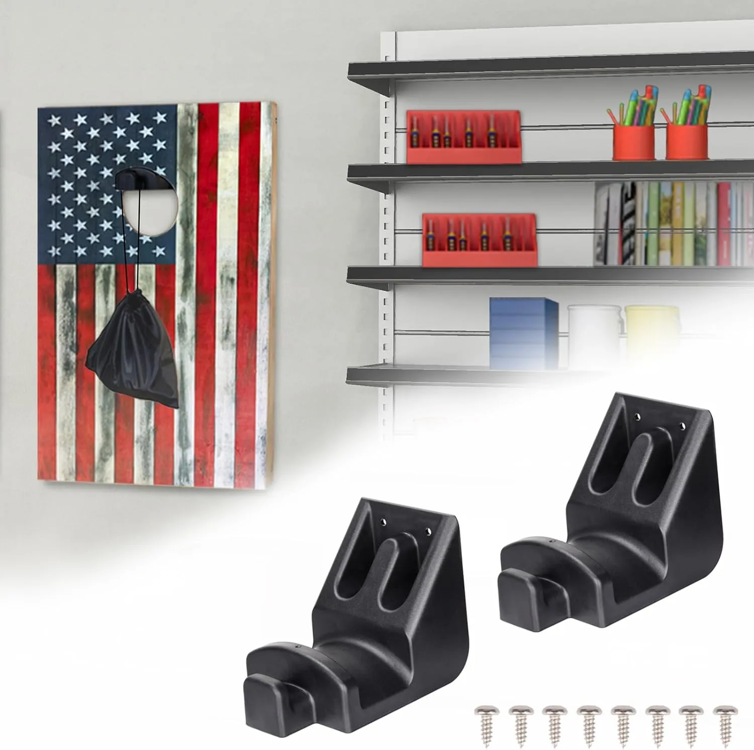 Cornhole Board Wall Mounts Set of 2 Cornhole Accessories Wall Mount with Hook for Hanging Cornhole Board Game Holder Storage