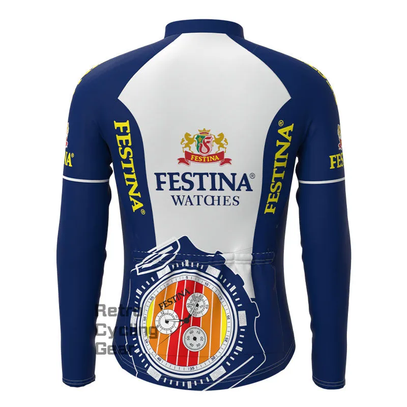 FESTINA Blue Retro Long Sleeve Cycling Kit
