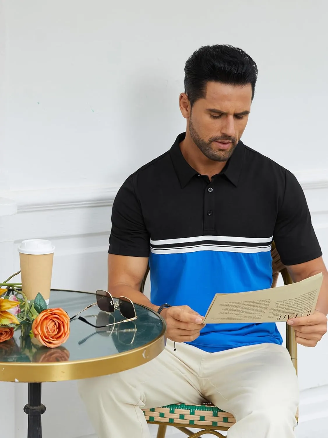 Hardaddy Men's Striped Polo Shirt Short Sleeve Casual Color Block Graphic Tee Collared Golf Shirts for Men