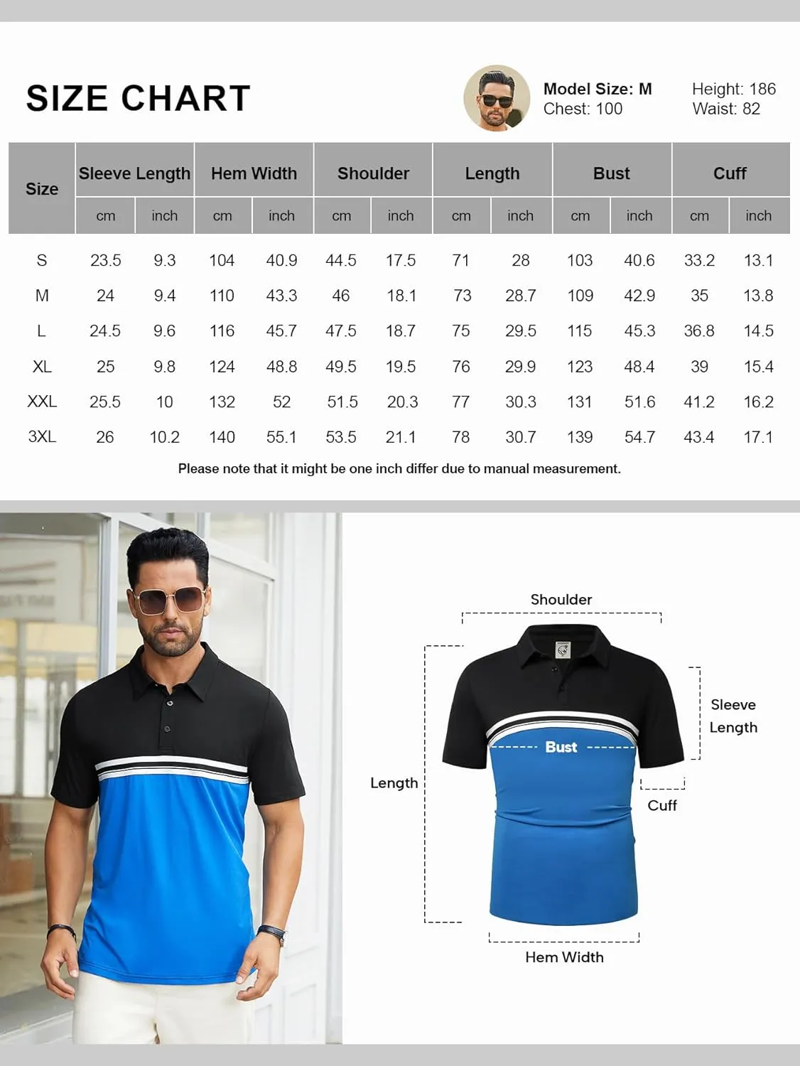 Hardaddy Men's Striped Polo Shirt Short Sleeve Casual Color Block Graphic Tee Collared Golf Shirts for Men