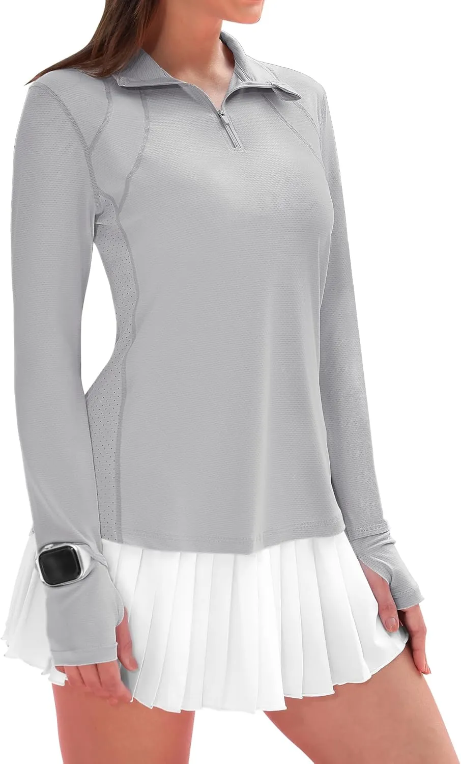 IECCP Womens Long Sleeve Shirts Sun Protection Quarter Zip Pullover Summer Quick Dry Athletic Hiking Running Workout Tops