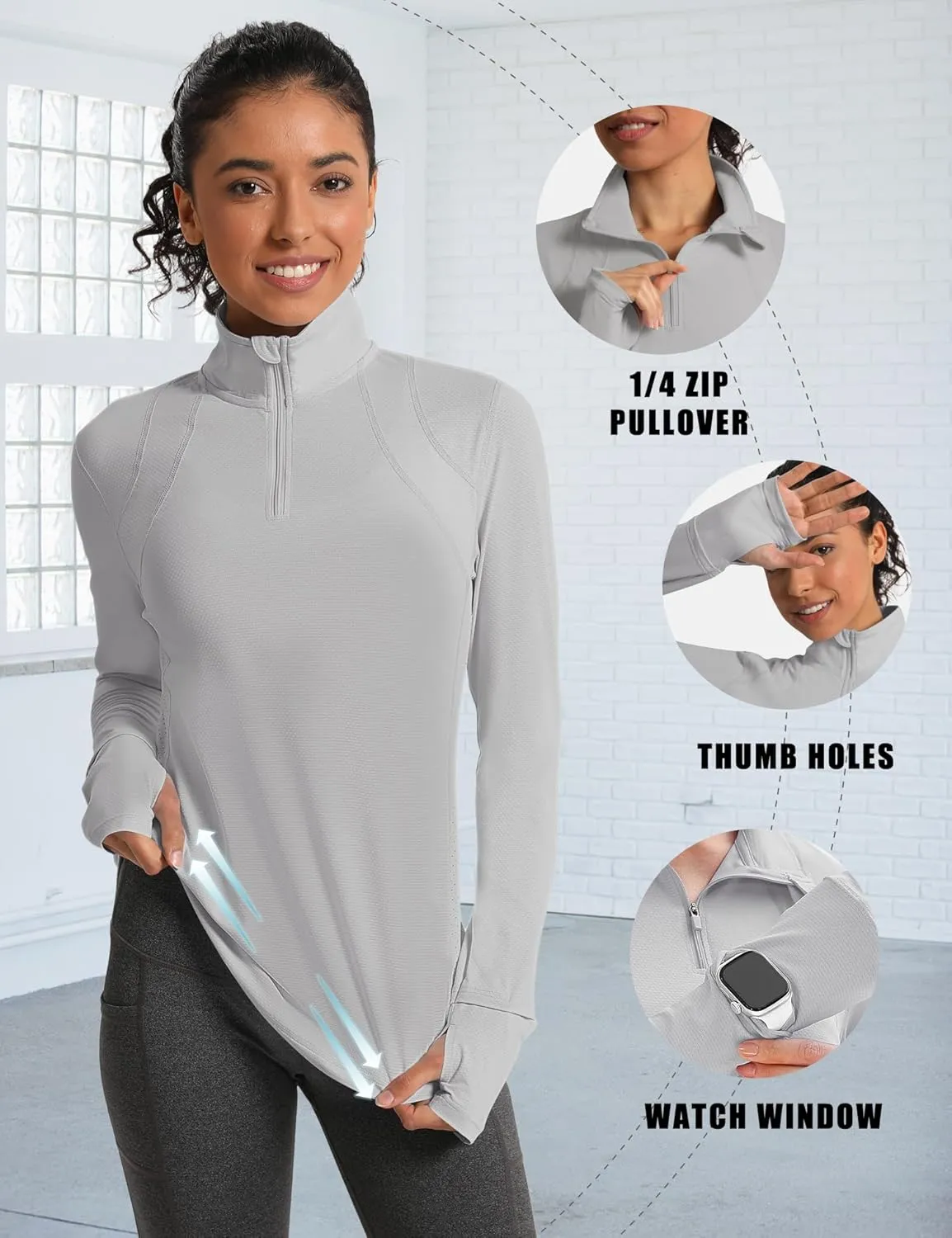 IECCP Womens Long Sleeve Shirts Sun Protection Quarter Zip Pullover Summer Quick Dry Athletic Hiking Running Workout Tops