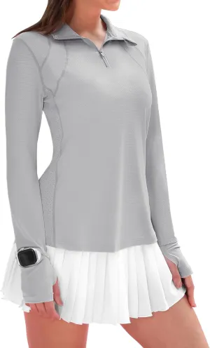 IECCP Womens Long Sleeve Shirts Sun Protection Quarter Zip Pullover Summer Quick Dry Athletic Hiking Running Workout Tops