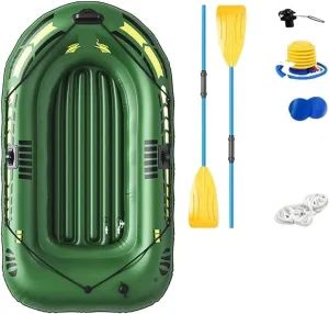 Inflatable Fishing Boat for Adults & Kids, Portable PVC Raft with Oars & Pump, 2-Person Kayak for Lakes, Rivers & Outdoor Water Sports, 300KG Capacity