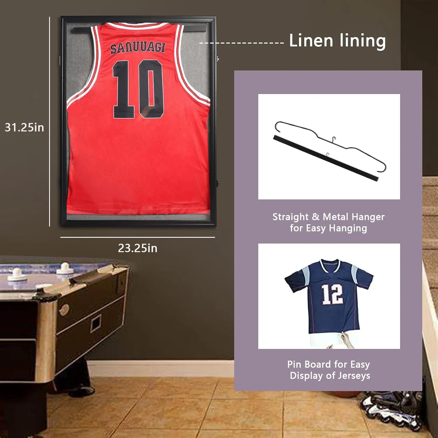 Jersey Frame Display Case - 3 Pack Large Lockable Sports Jersey Frame Shadow Box with Uv Protected Acrylic and Hanger for Baseball Basketball Football Soccer Hockey Sport Shirt Linen Black