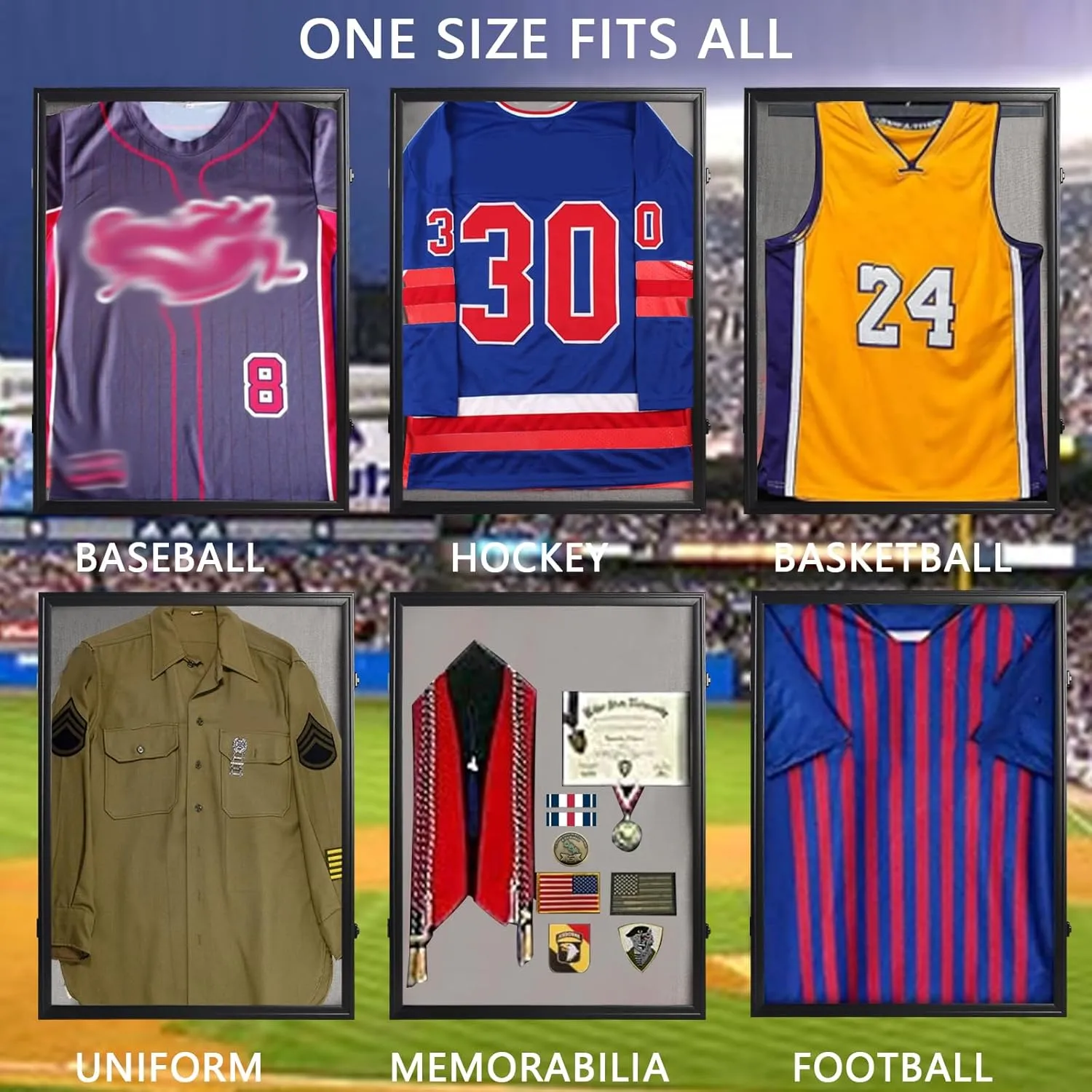 Jersey Frame Display Case - 3 Pack Large Lockable Sports Jersey Frame Shadow Box with Uv Protected Acrylic and Hanger for Baseball Basketball Football Soccer Hockey Sport Shirt Linen Black