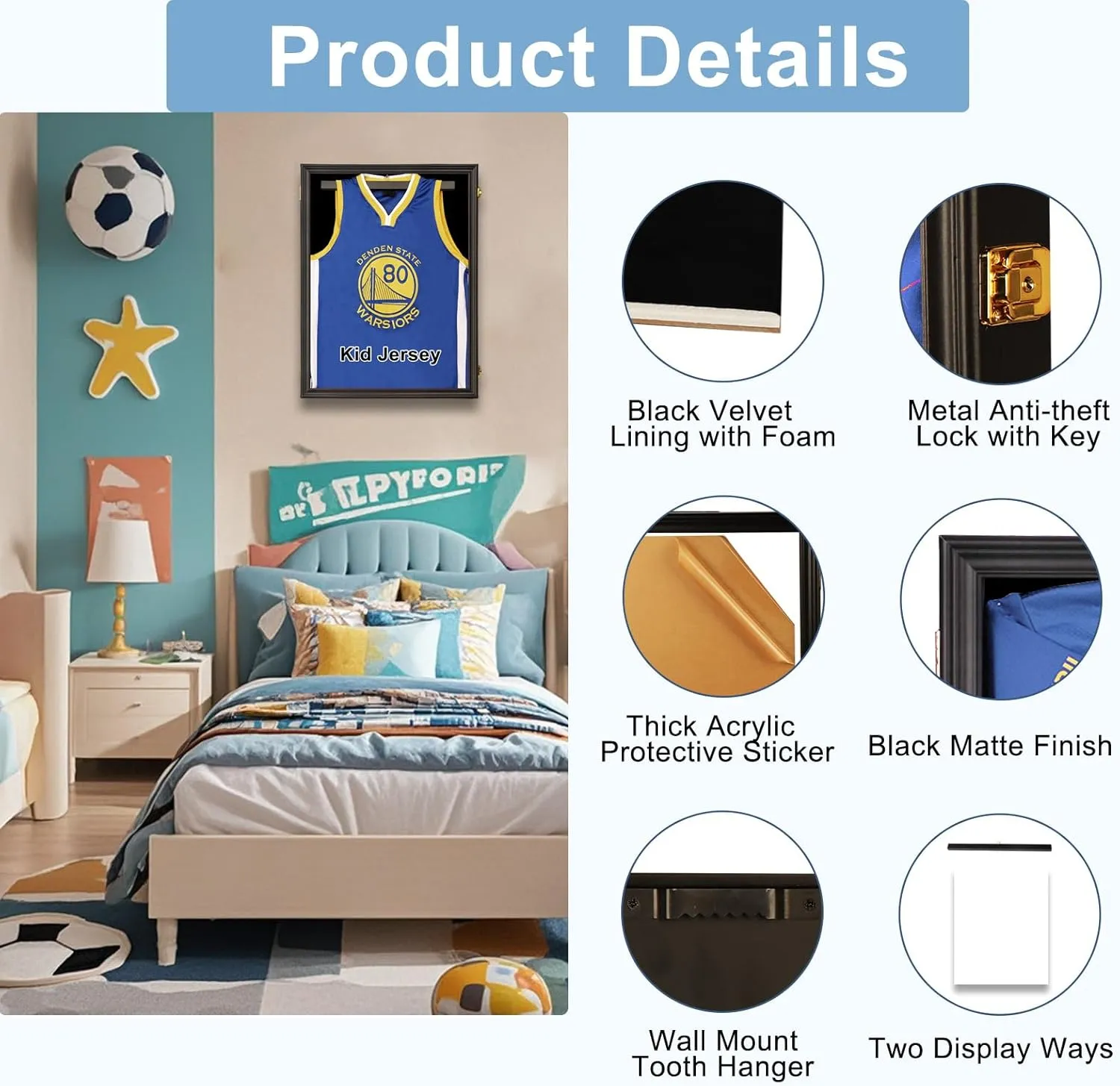 Jinchuan Jersey Frame Display Case Shadow Box Lockable with UV Protection for Baseball Basketball Football Soccer Hockey Sport Shirt