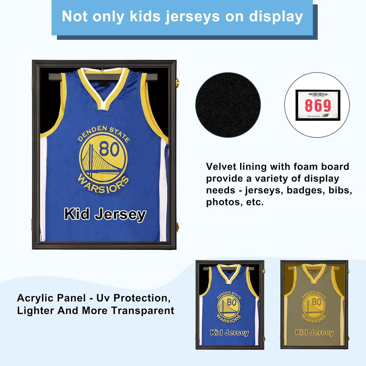 Jinchuan Jersey Frame Display Case Shadow Box Lockable with UV Protection for Baseball Basketball Football Soccer Hockey Sport Shirt