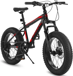 Kids' Bike 20 Inch Wheels Fat Tire Bike, 4" Wide Fat Tire Snow Mountain Bike Ages 8-12 Year Old, Steel Frame, 7 Speed Teenager Children Kids' Bicycles