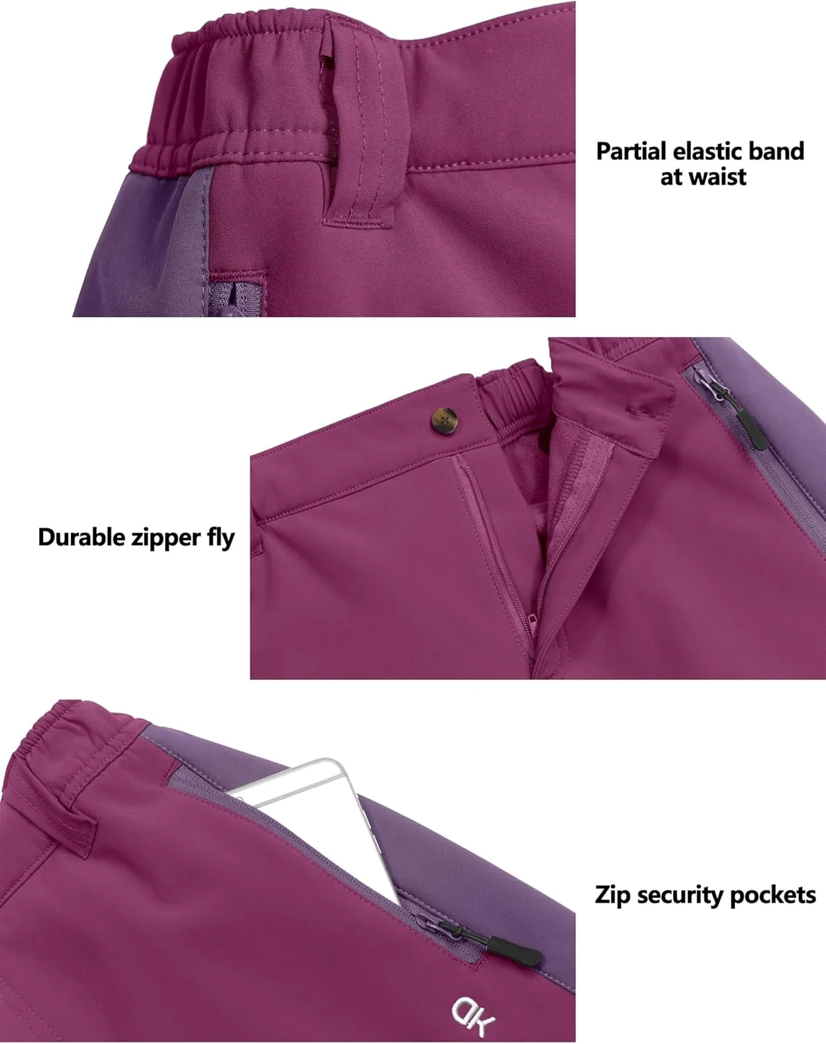 Little Donkey Andy Women's Fleece Lined Waterproof Softshell Pants Hiking Ski Snowboarding Pants