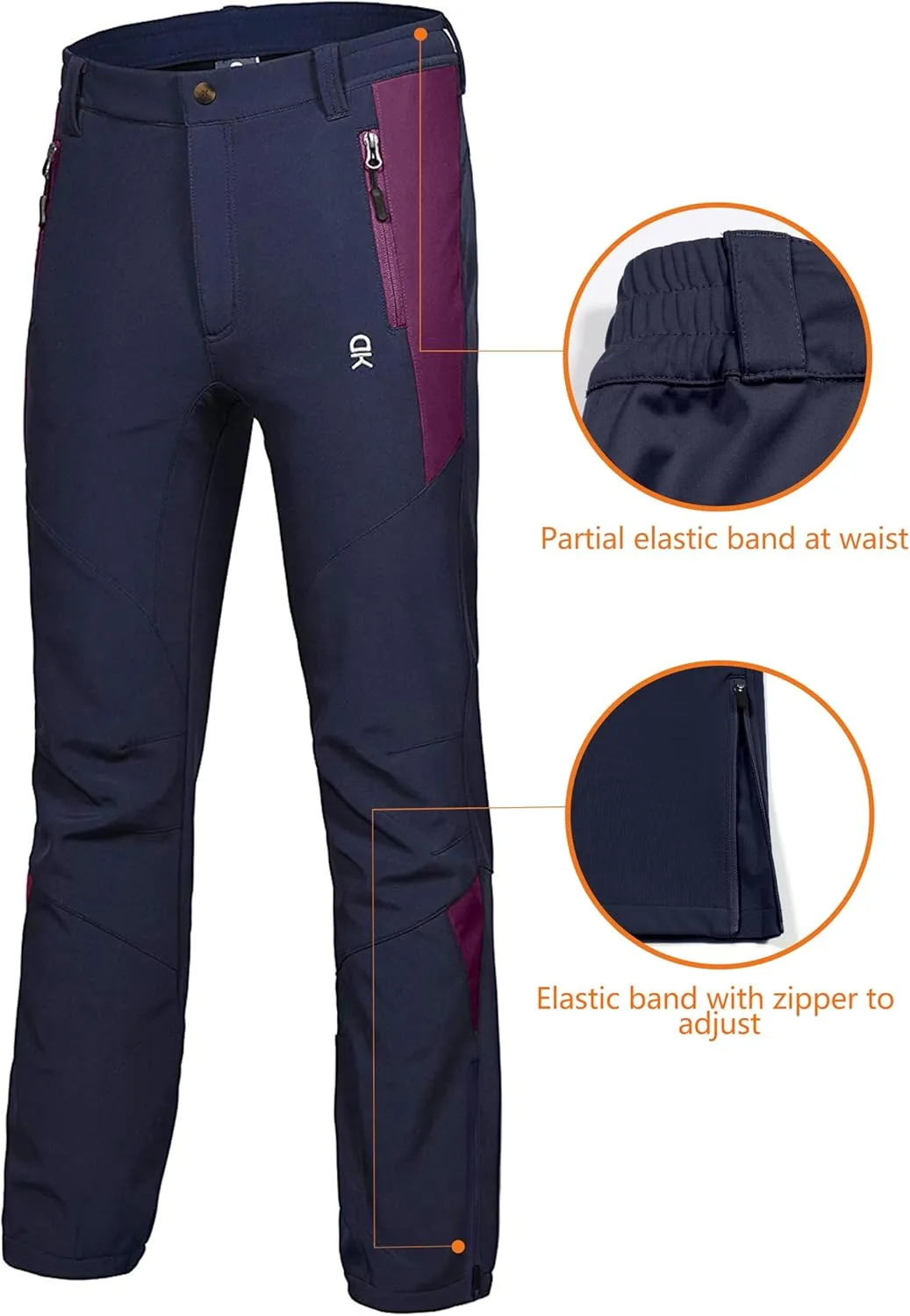Little Donkey Andy Women's Fleece Lined Waterproof Softshell Pants Hiking Ski Snowboarding Pants