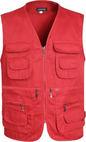 Mens Fishing Vest Summer Outdoor Work Safari Travel Photo Vest with Multi Pockets