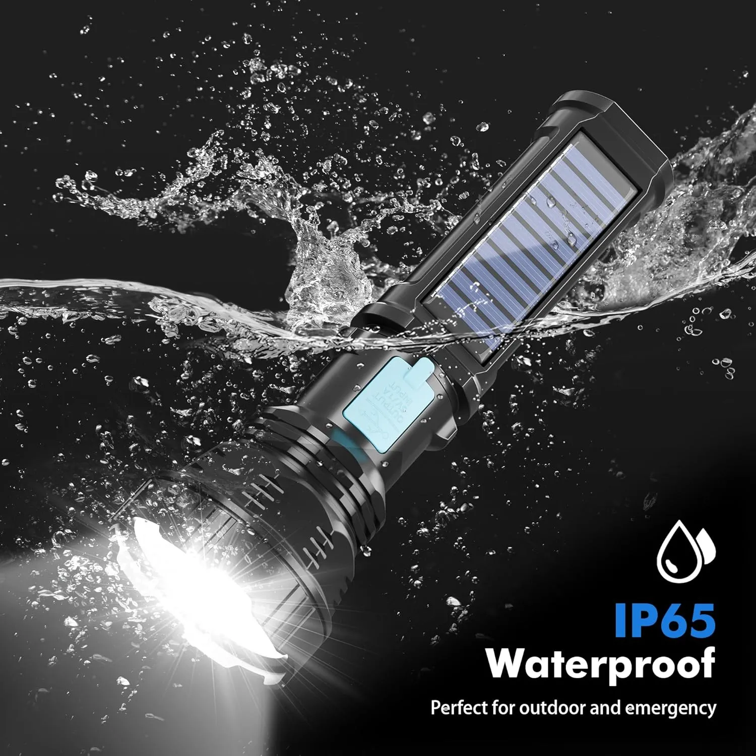 Solar/Rechargeable LED Flashlights, Multi Function Flashlight with 2000 mAh Battery, Emergency Strobe Light, Waterproof, Fast USB Charging, Survival Gear and Supplies for Emergencies Camping