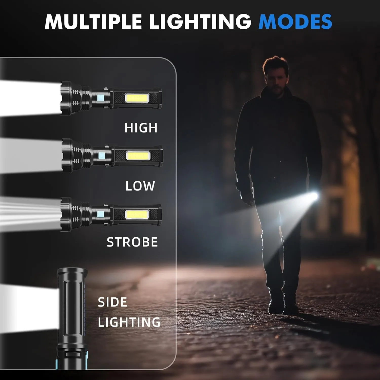 Solar/Rechargeable LED Flashlights, Multi Function Flashlight with 2000 mAh Battery, Emergency Strobe Light, Waterproof, Fast USB Charging, Survival Gear and Supplies for Emergencies Camping