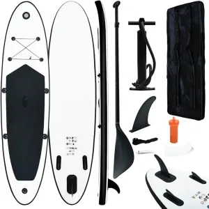 Stable Inflatable Stand Up Paddle Board Set for Recreation and Surfing, Easy Inflation, Puncture-Proof, Black and White