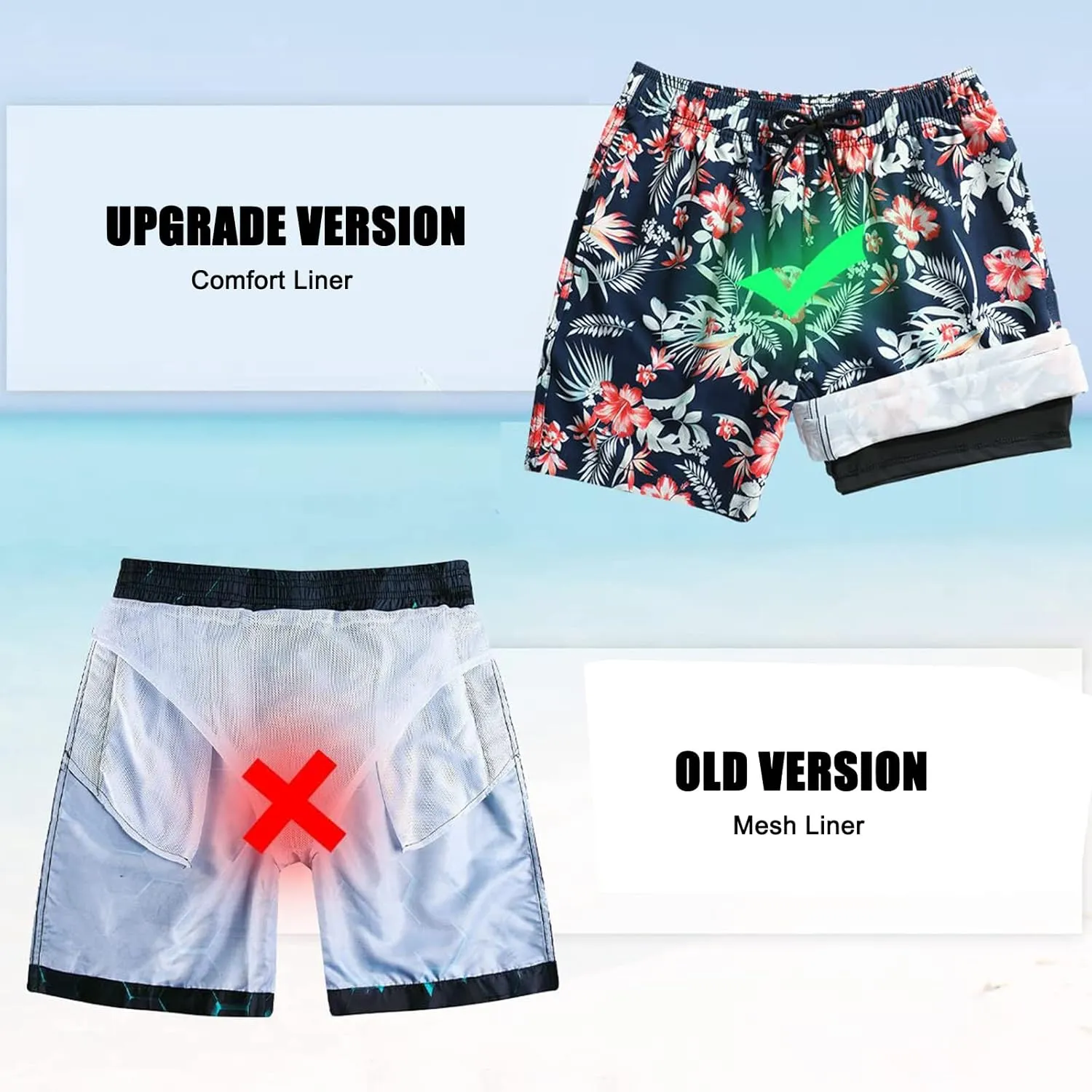 Surenow Mens Swimming Trunks Quick Dry Swim Shorts with Mesh Lining Funny Swimwear Bathing Suits Beach Shorts