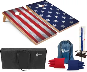 Tailgating Pros 4x2 Regulation Cornhole Boards Flag Set- Includes 8 Bean Bags, Carrying Cases, and Score Keeper - Optional LED Lights