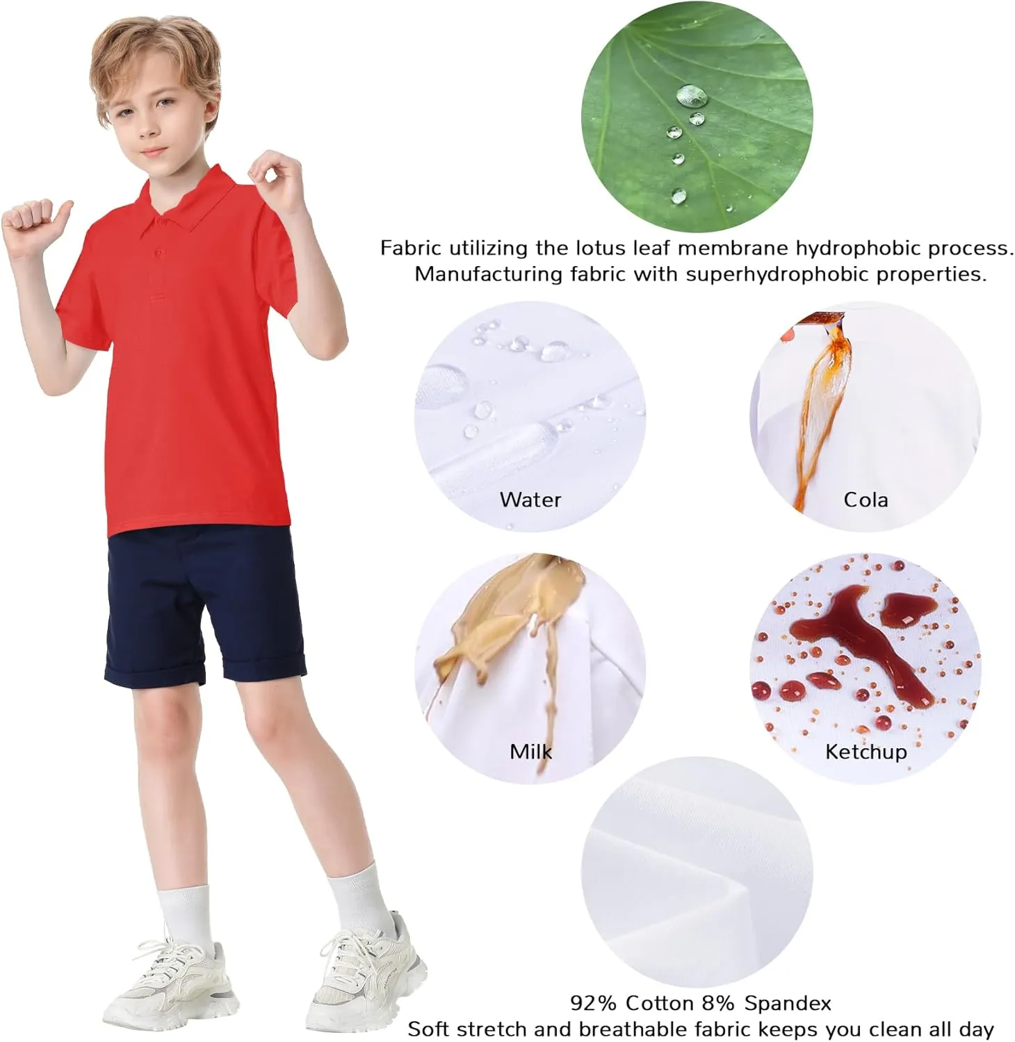 Toddler to Youth Stain Resistant Polo Shirts Kids Collared Golf T-Shirt School Uniform for Boys and Girls