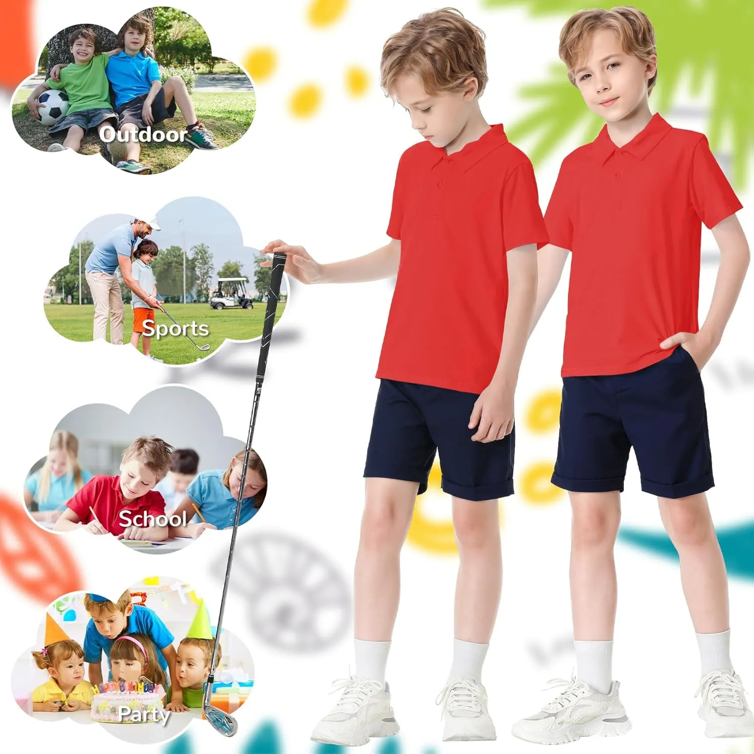 Toddler to Youth Stain Resistant Polo Shirts Kids Collared Golf T-Shirt School Uniform for Boys and Girls