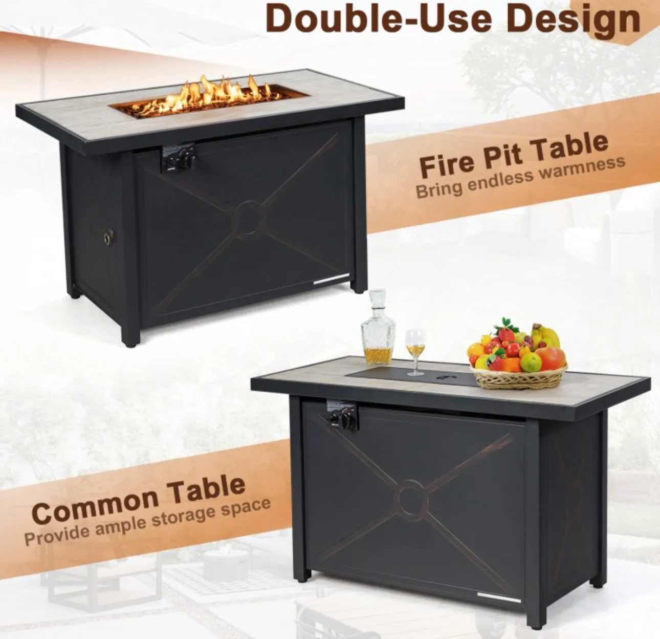 Very Relaxing Heavy-duty 42 Inch 60,000 BTU Propane Fire Pit Table With Ceramic Tabletop | Protective Cover | Lava Rocks | Gas Regulator