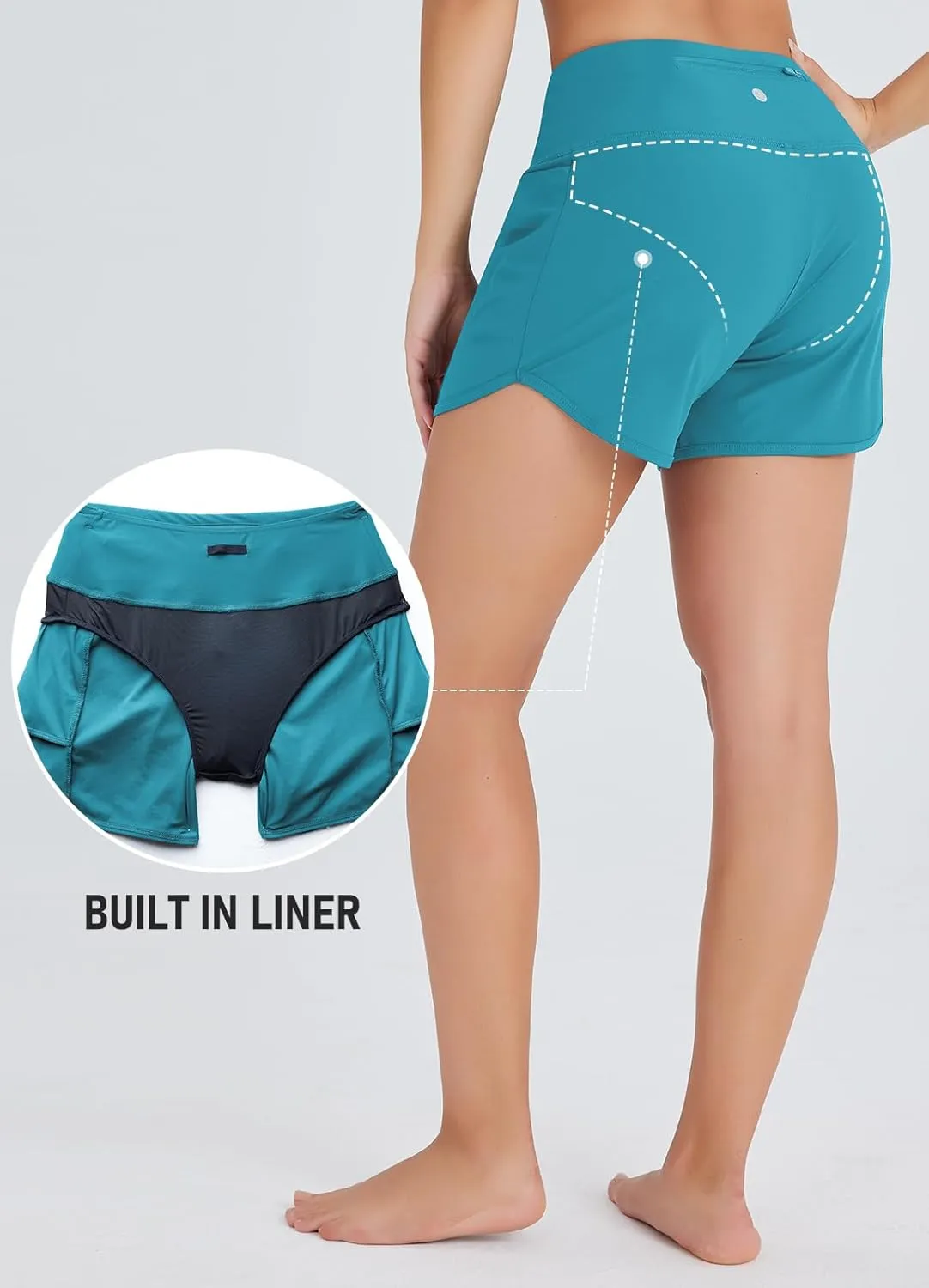 Women's 4" Swim Shorts High Waisted UPF50  Board Shorts Tummy Control Boy Shorts Swimsuit Bottoms