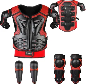 Youth Dirt Bike Gear, JUSTDOLIFE 5 PCS Motorcycle Armbor Protection Jacket, Kids Motorcycle Armor with Knee Pads Elbow Pads Chest Protector Racing for Outdoor Sports